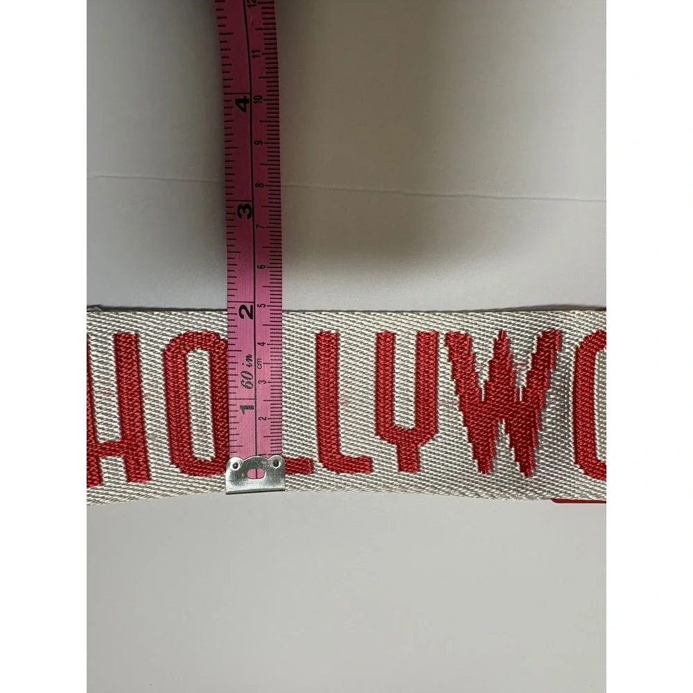 Red Leather Accordion Crossbody Bag Hollywood Logo Strap Gold‎ Hardware